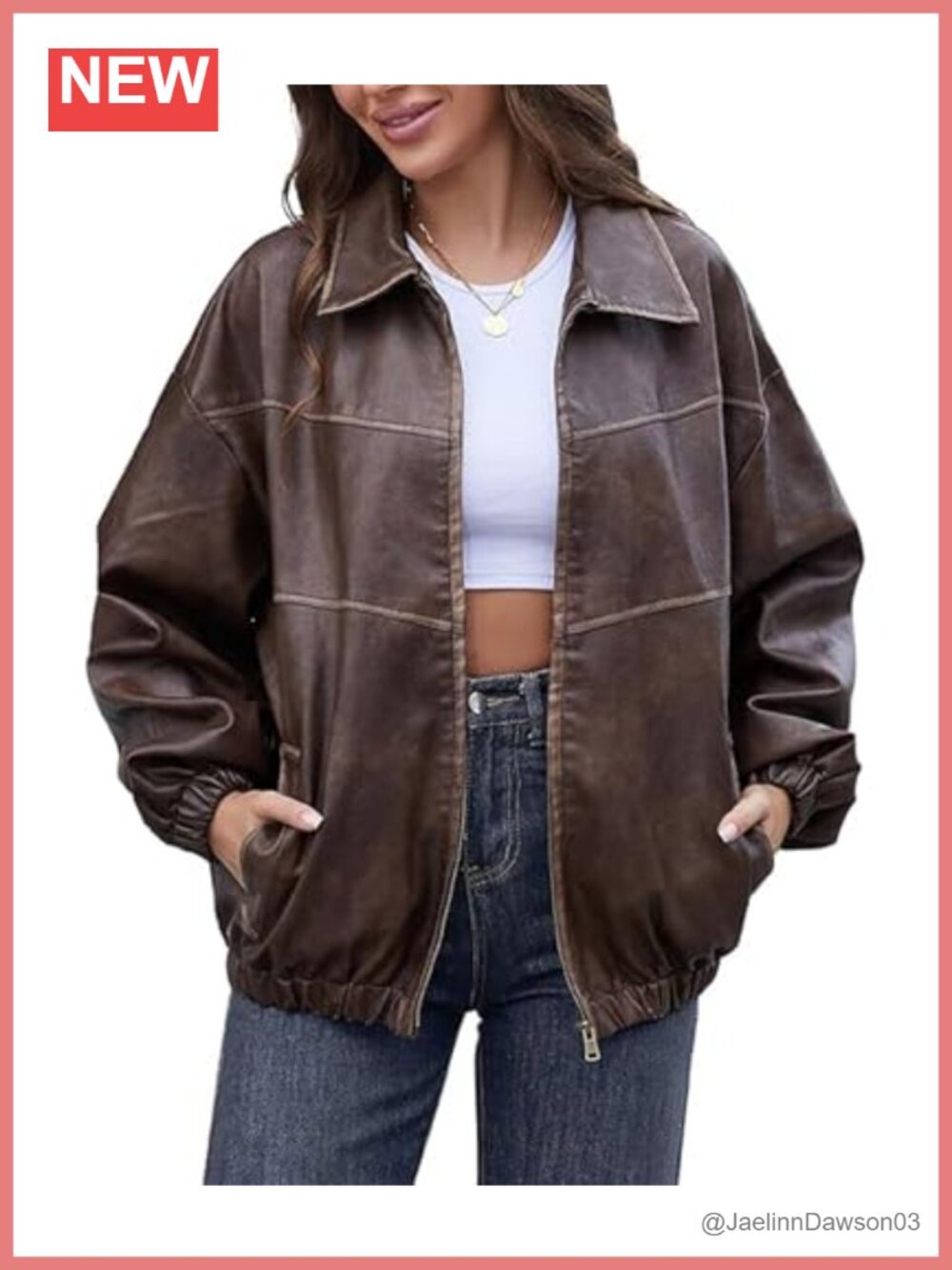 Oversized Faux Leather Jacket Zipper Up Y2K Moto Biker Bomber Coat